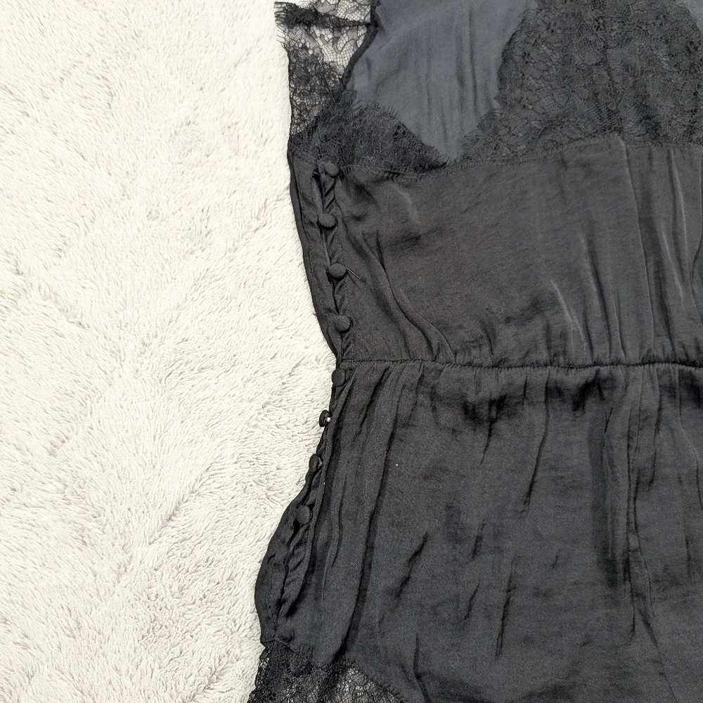Free People Romper Womens S Black Intimately Sleeveless Lace Romantic Satin